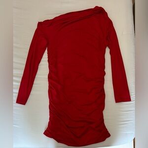 Red Asymmetrical/One Shoulder Mini Dress